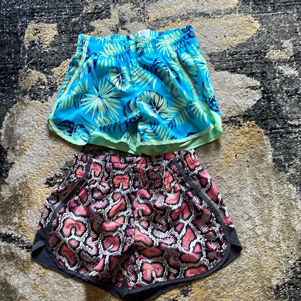 Athletic works (2 pairs) running shorts with built in underwear 10/12 Plus